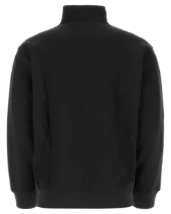 Unisex Half-Zip Cotton-Blend Sweatshirt Black Polyester Sweater