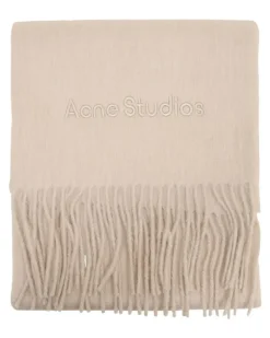 Unisex Logo-Embroidered Wool Scarf Beige