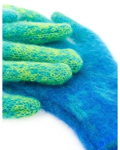 Unisex Mohair Blend Gloves Blue Nylon Wool