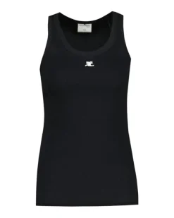 Unisex Ribbed Cotton Tank Top Black Tops