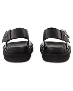 Unisex Ring-Buckle Calfskin Sandal Black