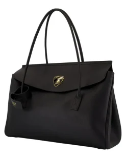 Unisex Top Handle Bag Black Leather