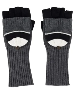 Unisex Two-Tone Ribbed Knit Gloves Gray Cotton