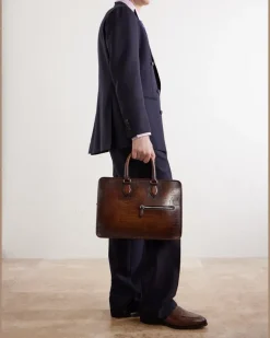 Un Jour Mini Venezia Leather Briefcase Brown