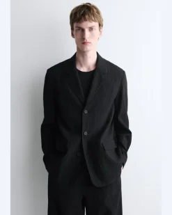Unstrukturierter Blazer Aus Seersucker Schwarz