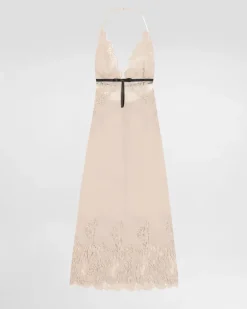 Unterrock Aus Georgette Mit Details Aus Spitze - Frau Unterwäsche Beige