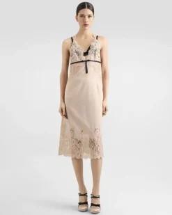 Unterrock Aus Georgette Mit Details Aus Spitze - Frau Unterwäsche Beige