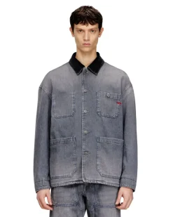 Utility-Denimjacke mit kontrastierendem Kragen - Denim jacken - Unisex - Grau