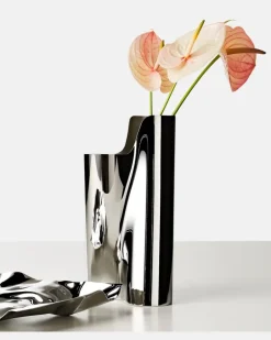 Vase Lituus Large aus Edelstahl Silber