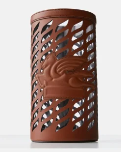 Vase Pegaso aus Glas mit Leder Burgunderrot