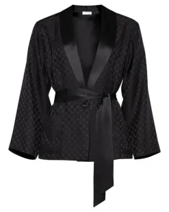 Velours Lounge-Cardigan mit geometrischem Muster - Schwarz
