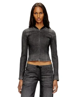 Verkürzte Jacke aus einfarbigem Denim - Oberteile - Damen - Schwarz