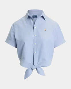 Verkürztes Oxfordhemd mit Schnürdetail Blue