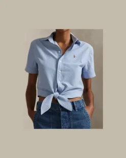 Verkürztes Oxfordhemd mit Schnürdetail Blue