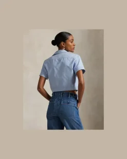 Verkürztes Oxfordhemd mit Schnürdetail Blue
