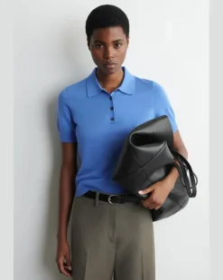 Verkürztes Poloshirt Aus Woll-Mix Blau