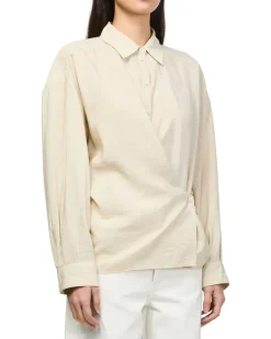 Verschlungenes Hemd mit geradem Kragen Beige