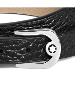 Verstellbares Armband aus Grain Leder mit hufeisenförmiger Schließe - Schwarz - Stahl - MB222738 - Armbänder