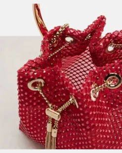 Verzierte Bucket Bag Bon Bon Small aus Satin Rot