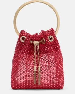 Verzierte Bucket Bag Bon Bon Small aus Satin Rot