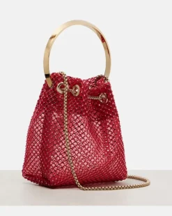 Verzierte Bucket Bag Bon Bon Small aus Satin Rot