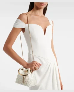 Verzierte Bucket-Bag Bon Bon Small aus Satin Weiß