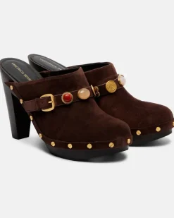 Verzierte Clogs Giana aus Veloursleder Braun