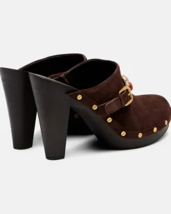 Verzierte Clogs Giana aus Veloursleder Braun