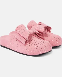 Verzierte Clogs Le Cadeau aus Veloursleder Rosa