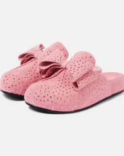 Verzierte Clogs Le Cadeau aus Veloursleder Rosa