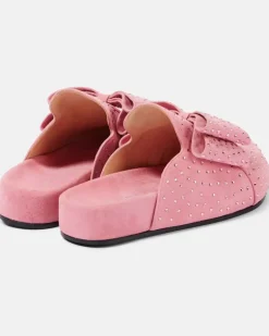 Verzierte Clogs Le Cadeau aus Veloursleder Rosa