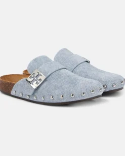 Verzierte Clogs Mellow aus Veloursleder Blau