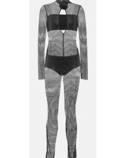 Verzierter Jumpsuit aus Mesh Schwarz