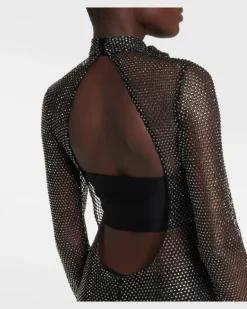 Verzierter Jumpsuit aus Mesh Schwarz