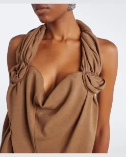 Verzierter Kaftan aus einem Seidengemisch Braun