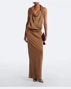 Verzierter Kaftan aus einem Seidengemisch Braun