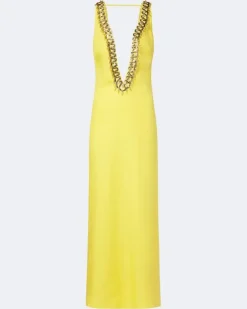 Verzierter Kaftan aus einem Seidengemisch Gelb