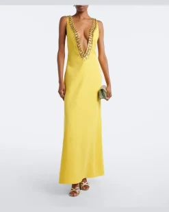 Verzierter Kaftan aus einem Seidengemisch Gelb