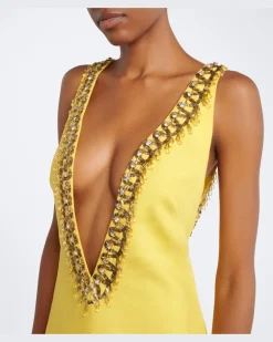 Verzierter Kaftan aus einem Seidengemisch Gelb