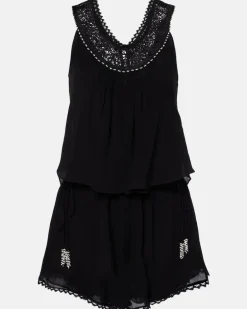 Verzierter Playsuit Nilany aus Seide Schwarz