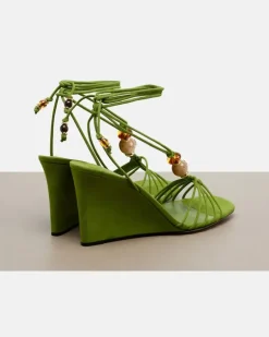 Verzierte Wedge-Sandalen Lola aus Veloursleder GrüN