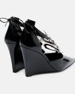Verzierte Wedges Dragon aus Leder Schwarz