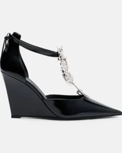 Verzierte Wedges Dragon aus Leder Schwarz
