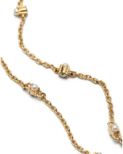Vlogo Signature Brosche aus Metall mit Swarovski-Kristallen und Perlen - Gold