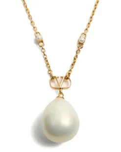 Vlogo Signature Brosche aus Metall mit Swarovski-Kristallen und Perlen - Gold