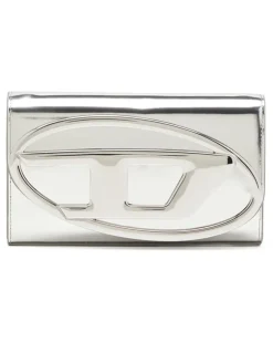 Wallet Bag aus Hochglanz-Leder - Portemonnaies mit Umhängegurt - Damen - Silber