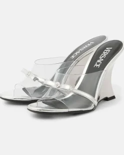Wedge-Mules Gianni Ribbon 95 aus PVC Silber