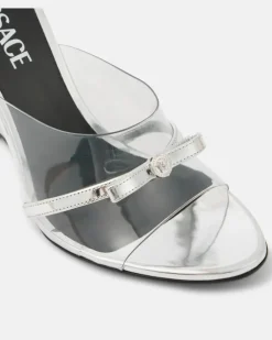Wedge-Mules Gianni Ribbon 95 aus PVC Silber