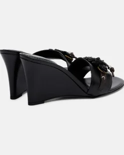 Wedge-Pantoletten Anee aus Leder Schwarz
