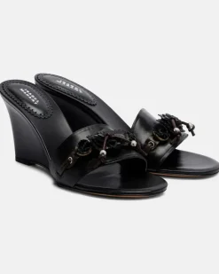 Wedge-Pantoletten Anee aus Leder Schwarz